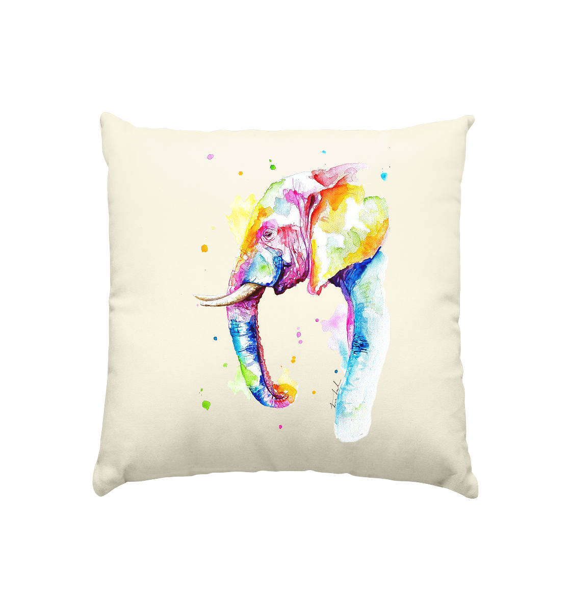 Bunter Elefant - Kissen natur 40x40cm
