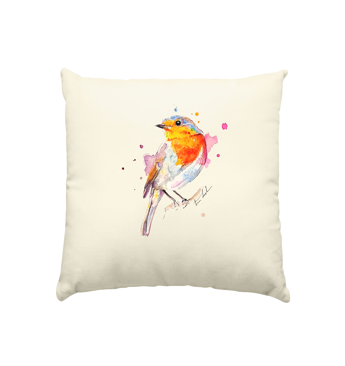 Buntes Rotkehlchen - Kissen natur 40x40cm
