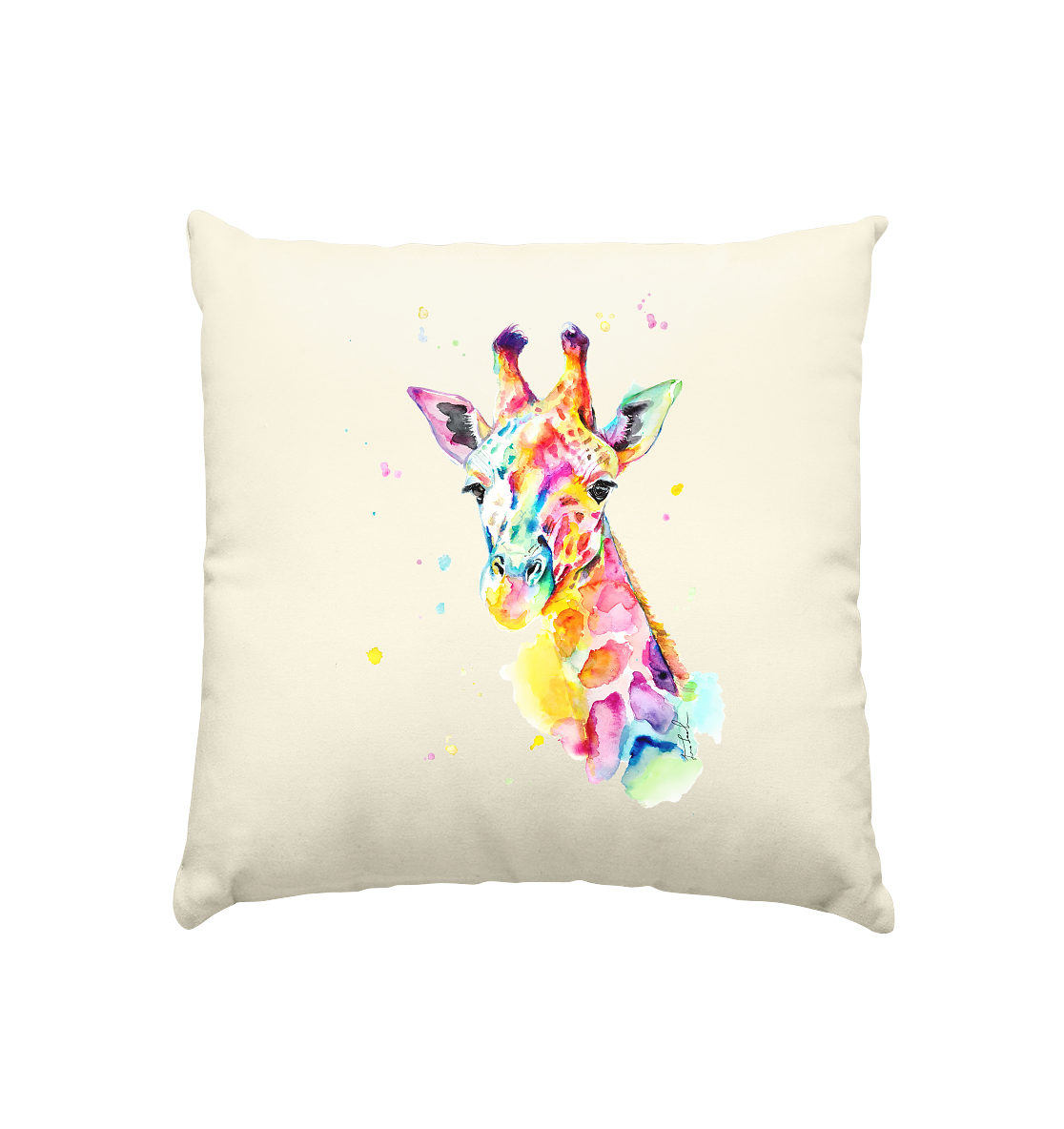 Bunte Giraffe - Kissen natur 40x40cm