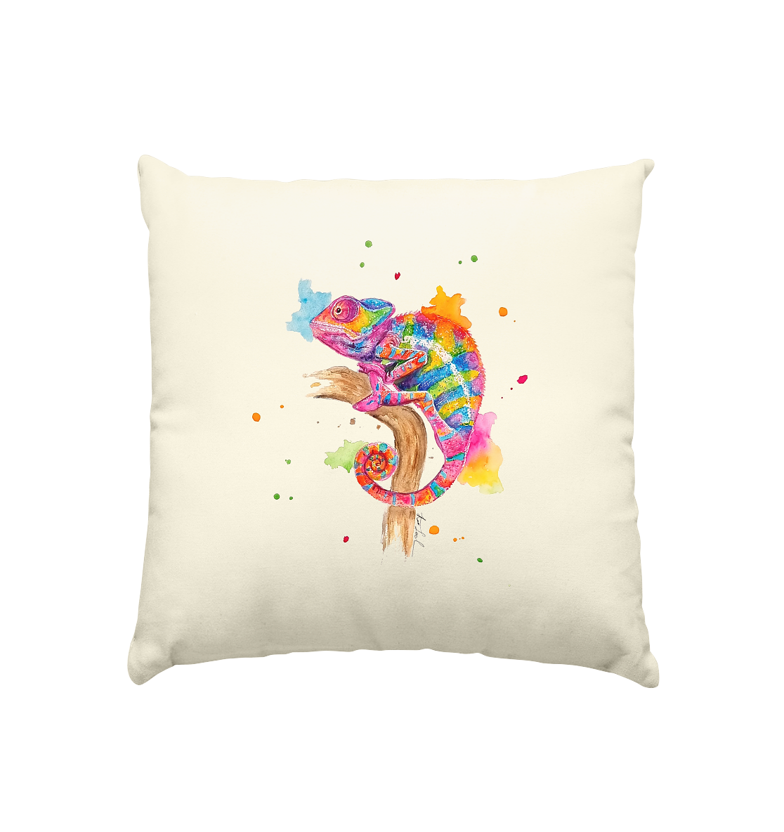 Buntes Chamäleon - Kissen natur 40x40cm