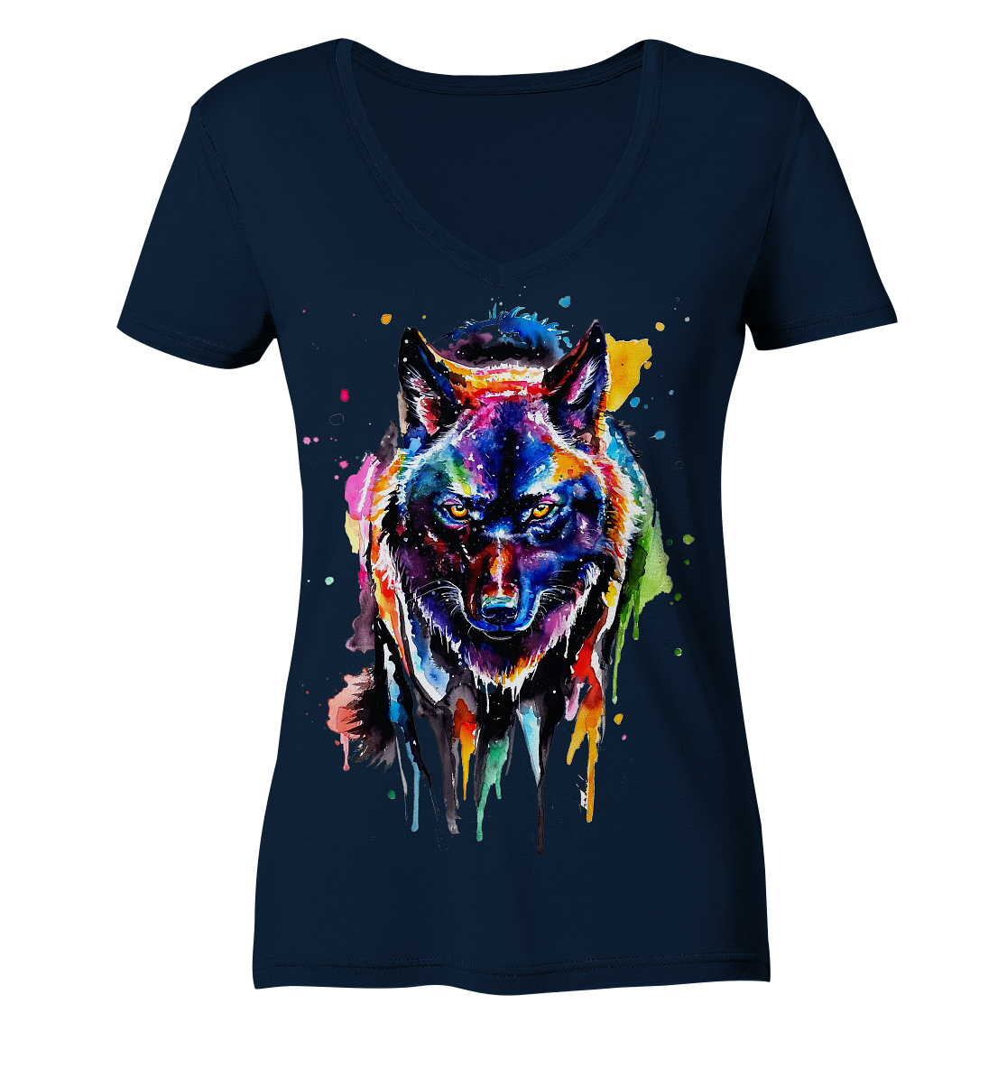 Bunter schwarzer Wolf - Ladies Organic V-Neck Shirt
