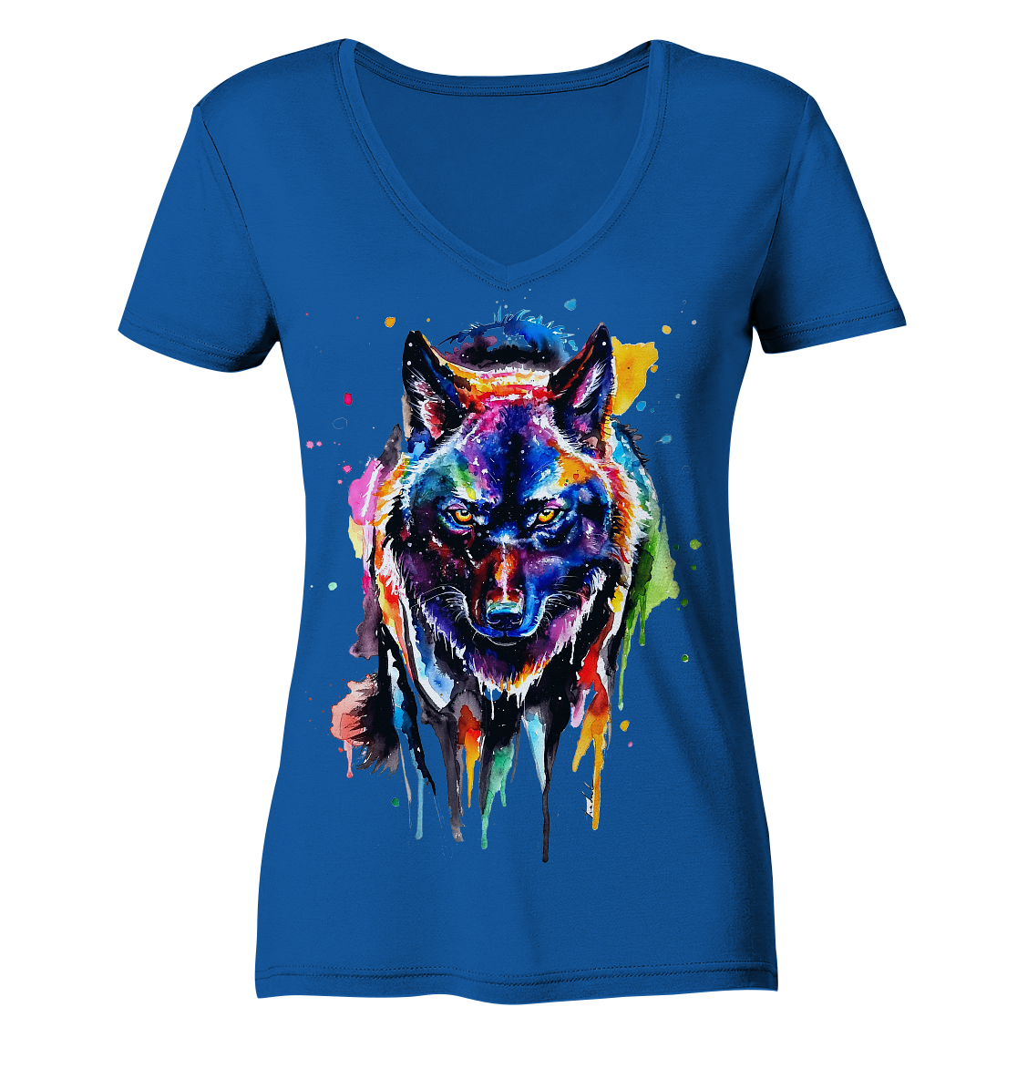 Bunter schwarzer Wolf - Ladies Organic V-Neck Shirt