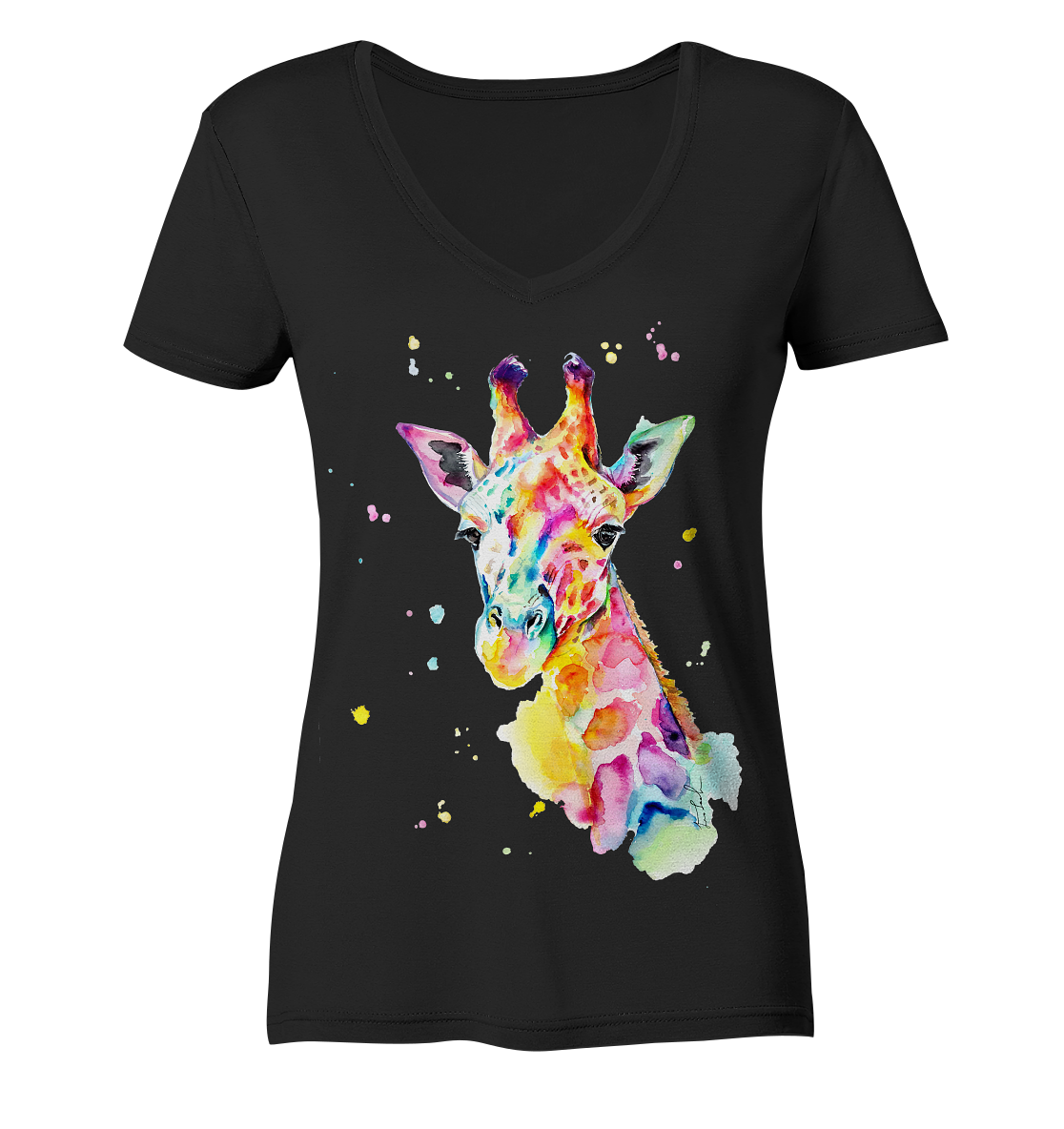 Bunte Giraffe - Ladies Organic V-Neck Shirt