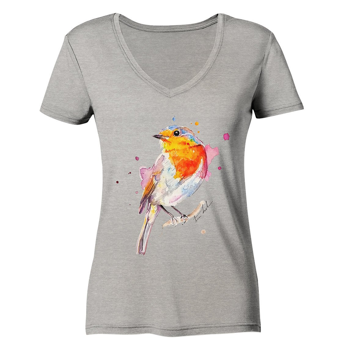 Buntes Rotkehlchen - Ladies Organic V-Neck Shirt