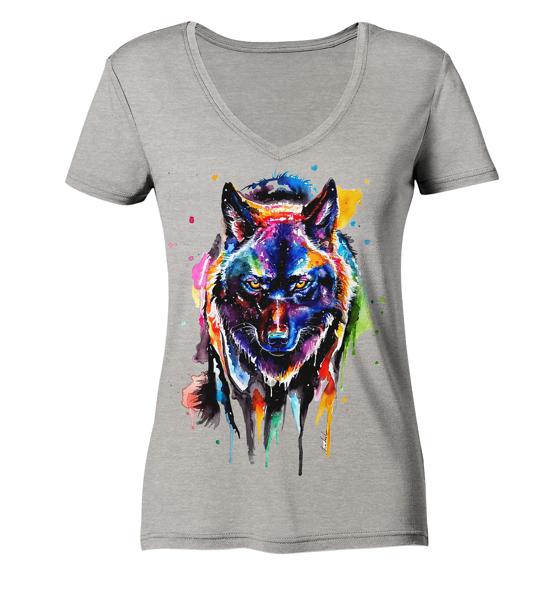 Bunter schwarzer Wolf - Ladies Organic V-Neck Shirt