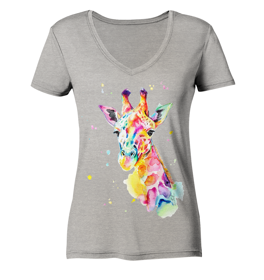 Bunte Giraffe - Ladies Organic V-Neck Shirt