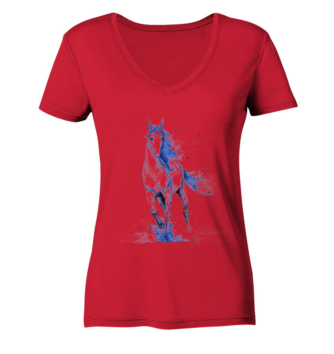 Blaues Einhorn - Ladies Organic V-Neck Shirt