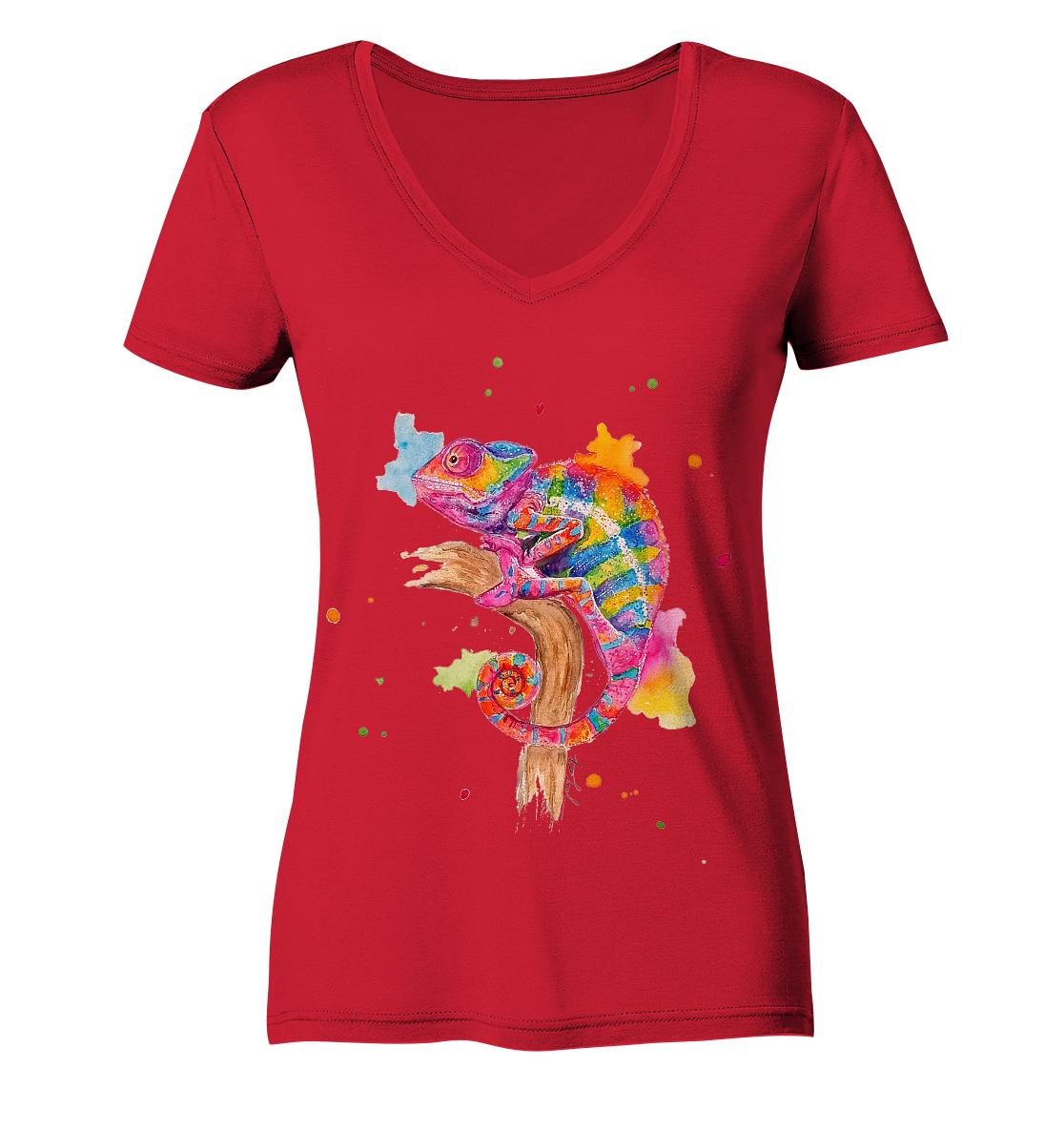 Buntes Chamäleon  - Ladies Organic V-Neck Shirt