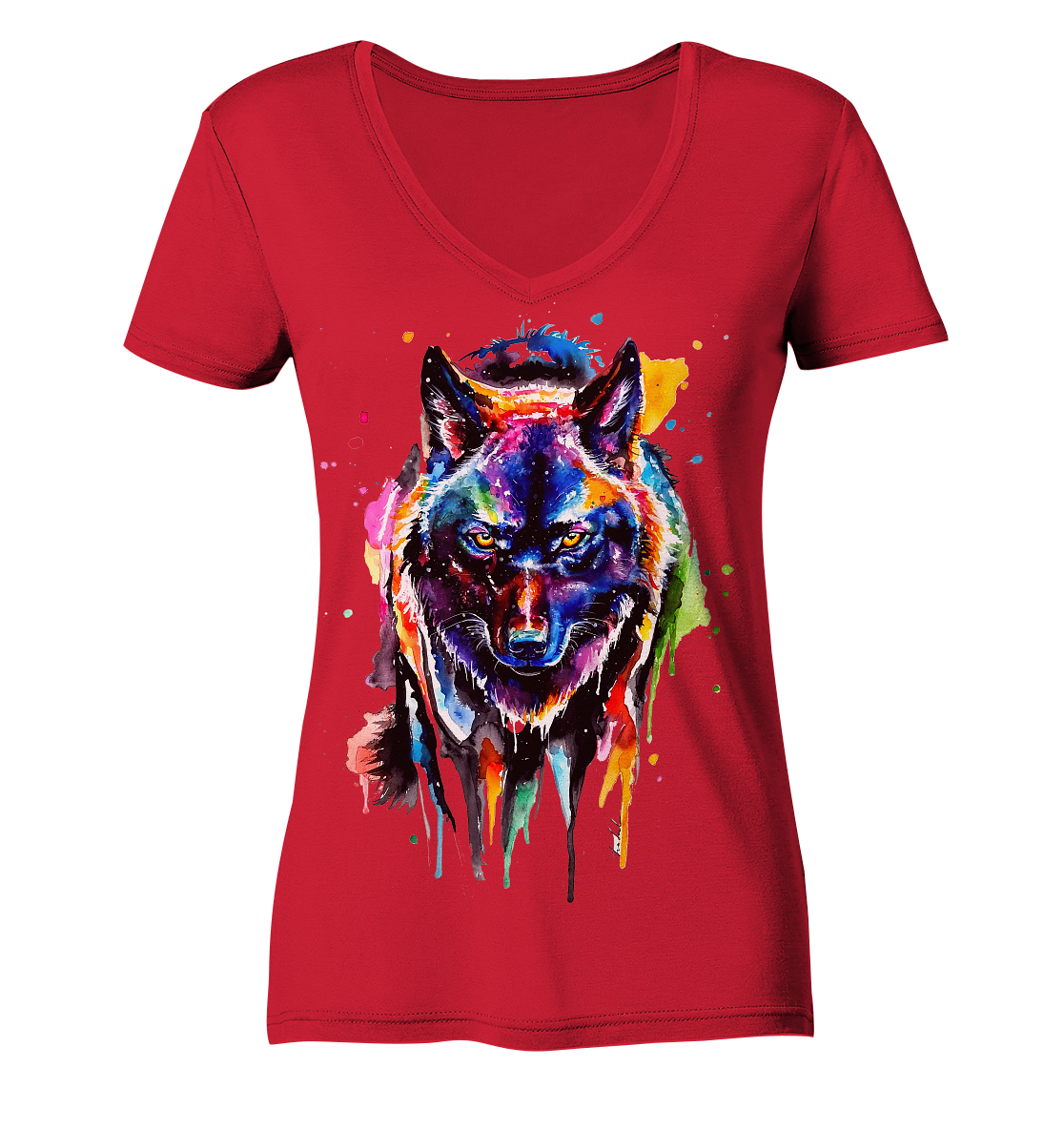 Bunter schwarzer Wolf - Ladies Organic V-Neck Shirt