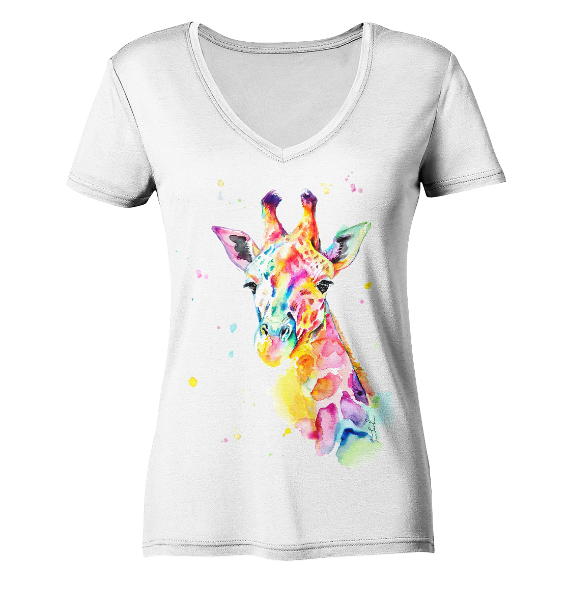 Bunte Giraffe - Ladies Organic V-Neck Shirt