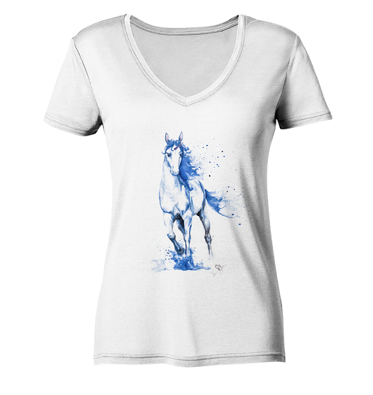 Blaues Einhorn - Ladies Organic V-Neck Shirt