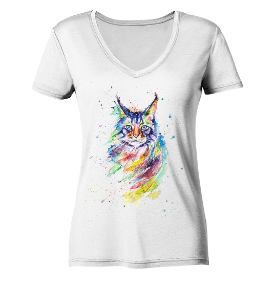 Bunte Katze - Ladies Organic V-Neck Shirt