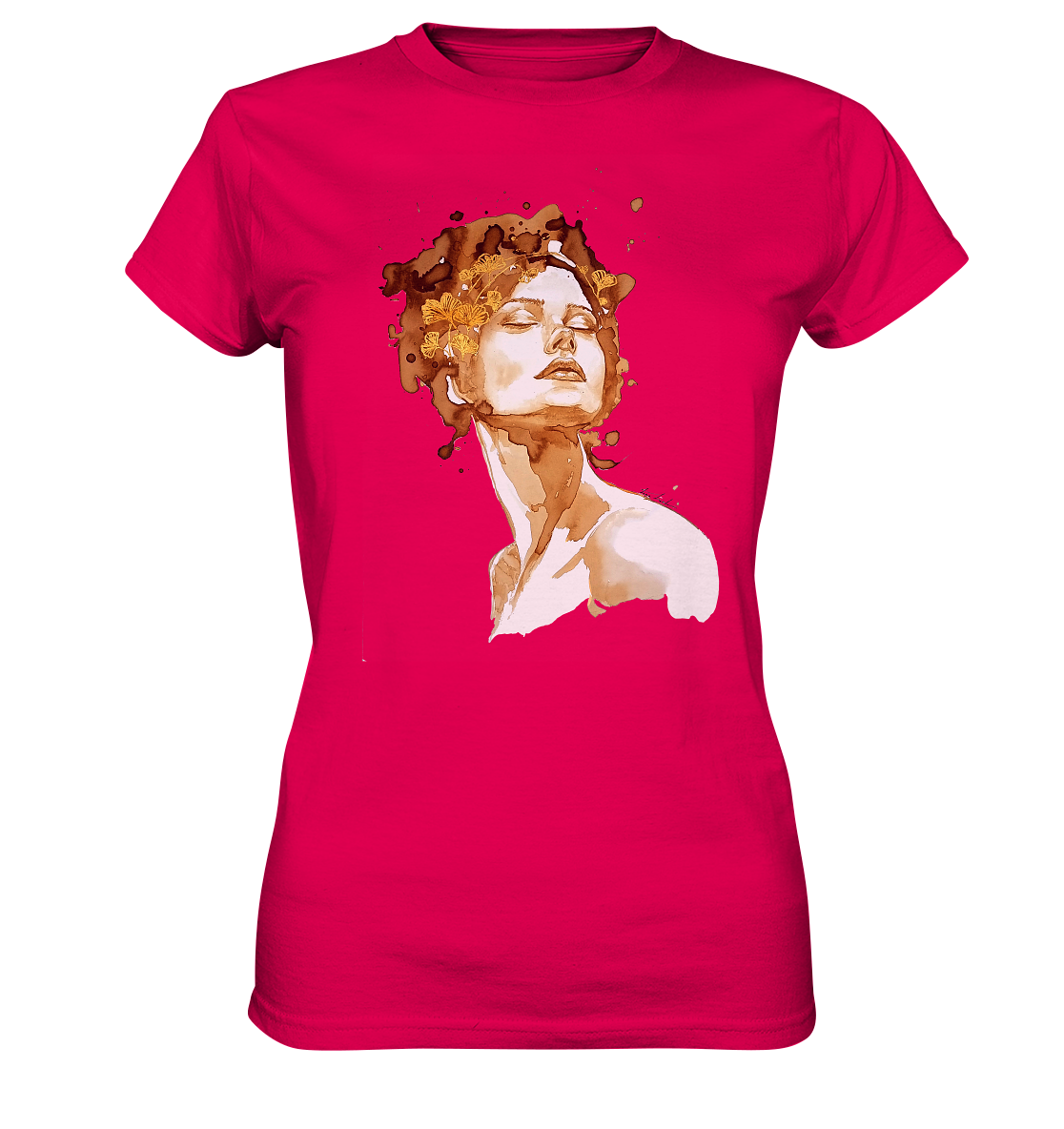 Kaffeemotiv Portrait mit Ginko - Ladies Premium Shirt