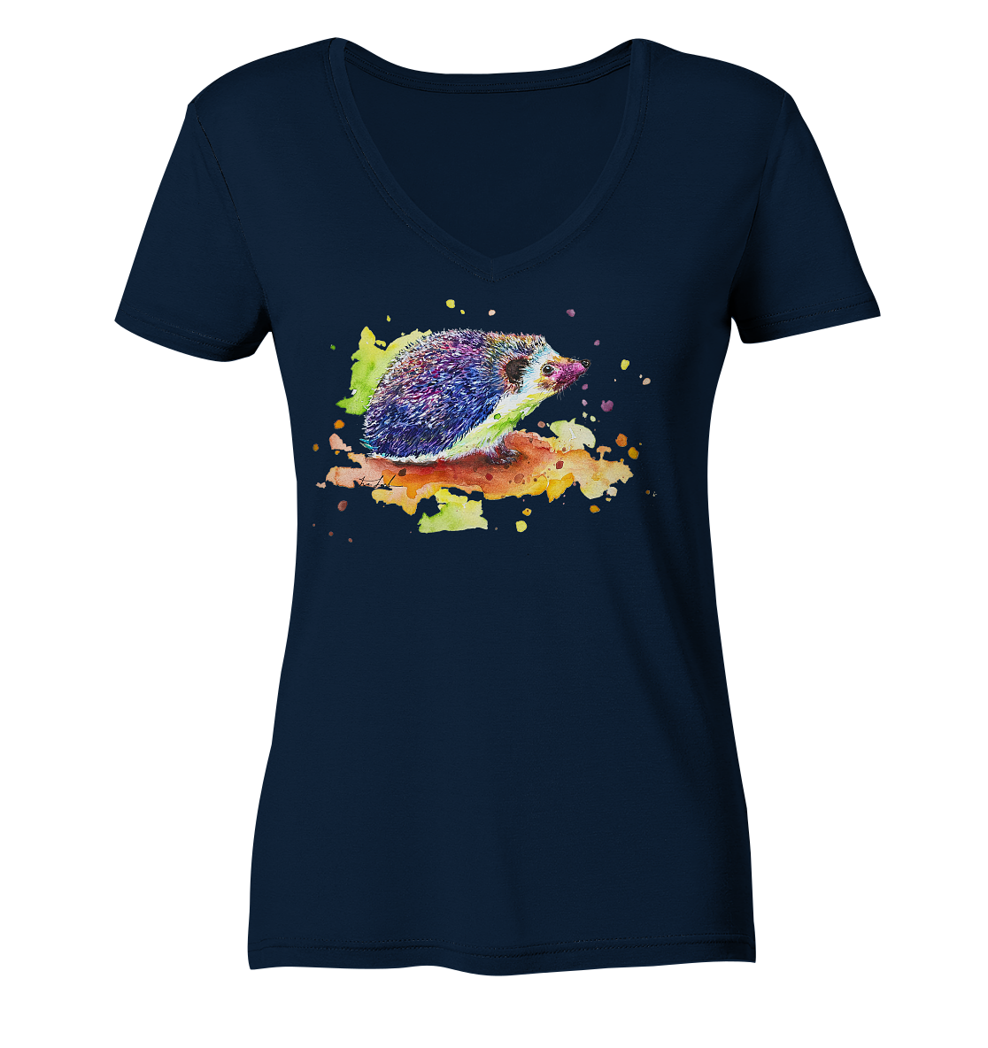 Motiv farbenfroher Igel - Ladies V-Neck Shirt