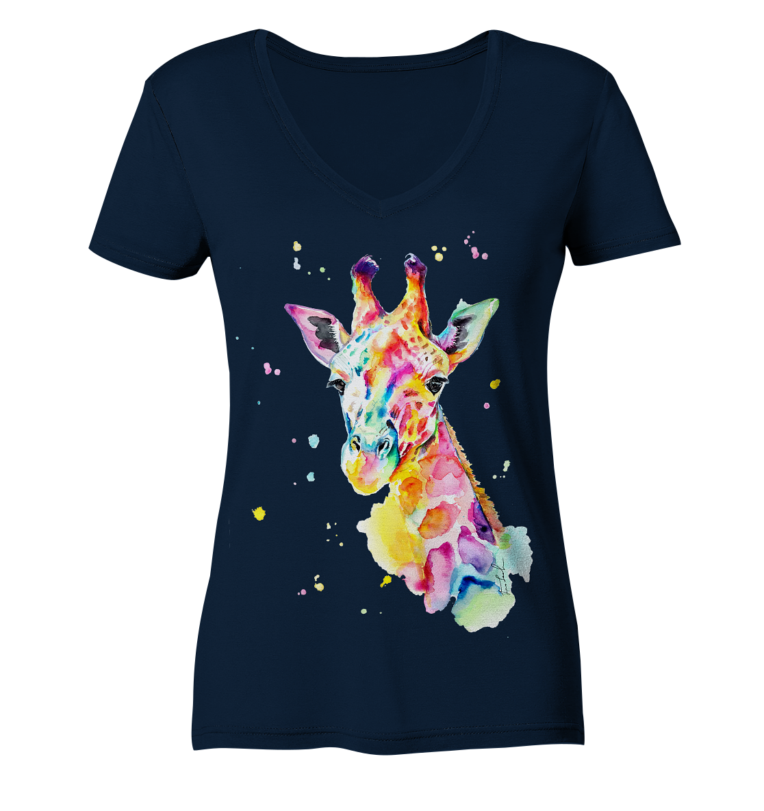 Bunte Giraffe - Ladies V-Neck Shirt