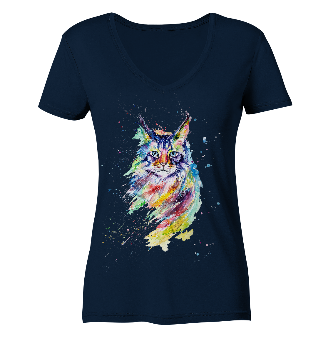 Bunte Katze - Ladies V-Neck Shirt