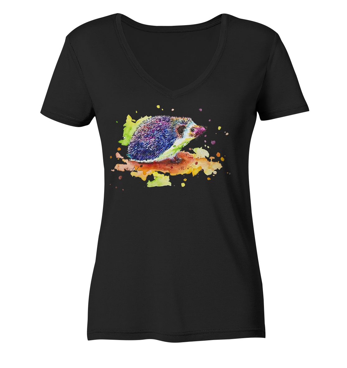 Motiv farbenfroher Igel - Ladies V-Neck Shirt