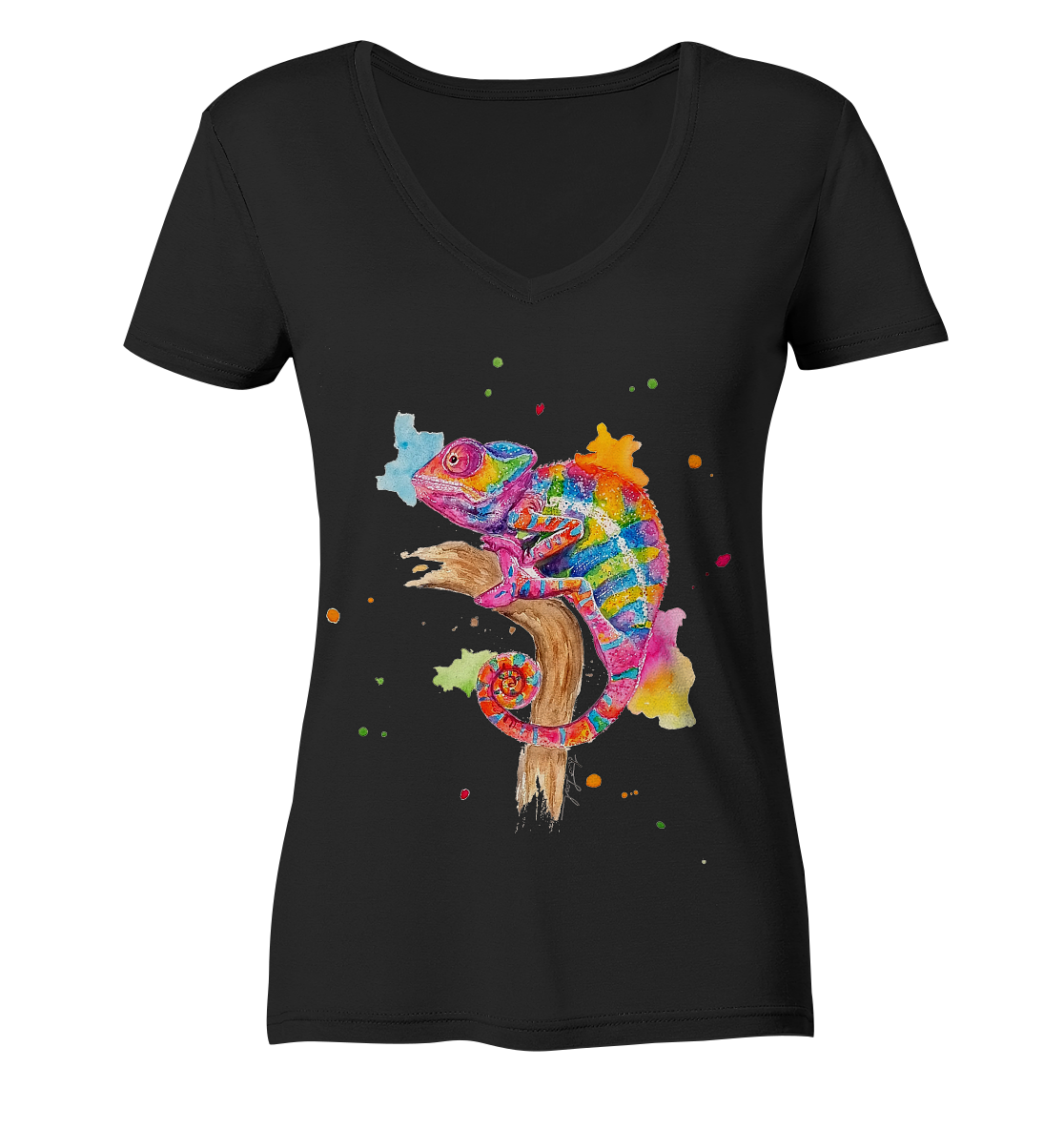 Buntes Chamäleon  - Ladies V-Neck Shirt