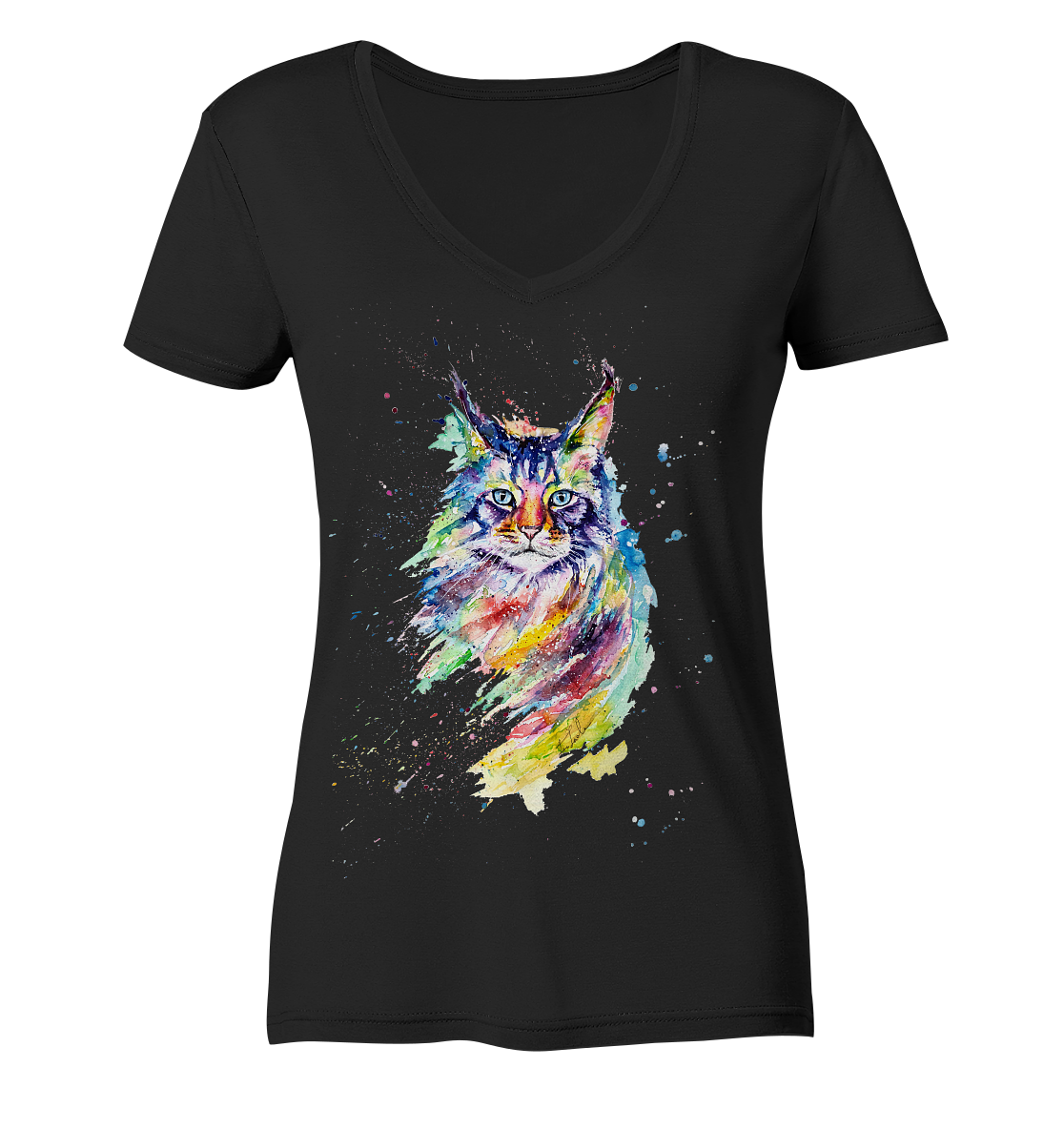 Bunte Katze - Ladies V-Neck Shirt