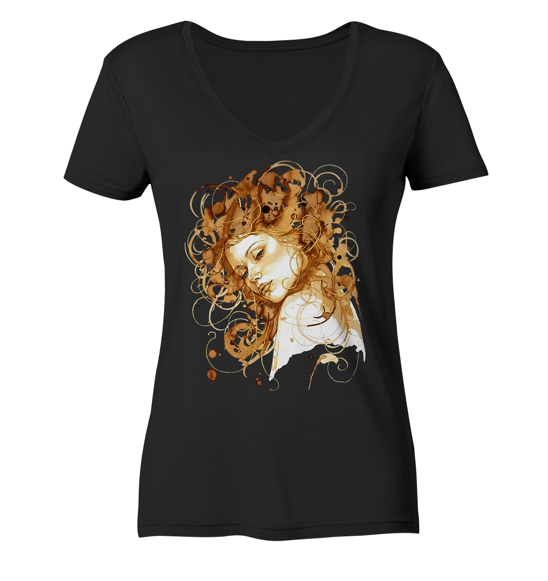 Kaffeemotiv Portrait mit goldenen Haaren - Ladies V-Neck Shirt