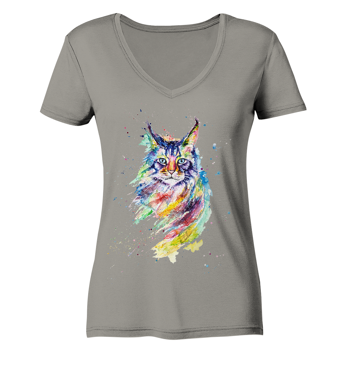 Bunte Katze - Ladies V-Neck Shirt