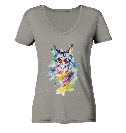Bunte Katze - Ladies V-Neck Shirt