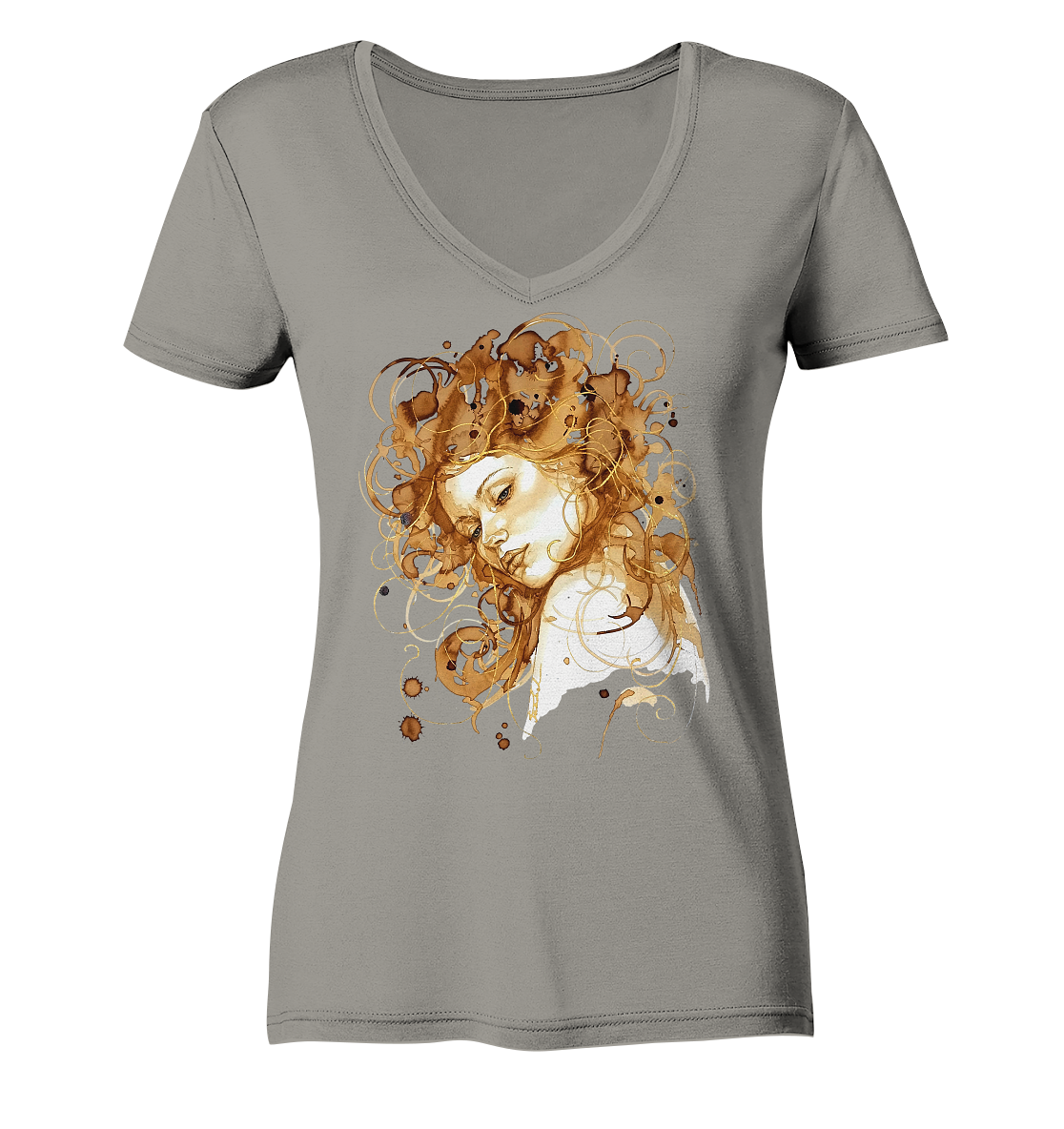Kaffeemotiv Portrait mit goldenen Haaren - Ladies V-Neck Shirt
