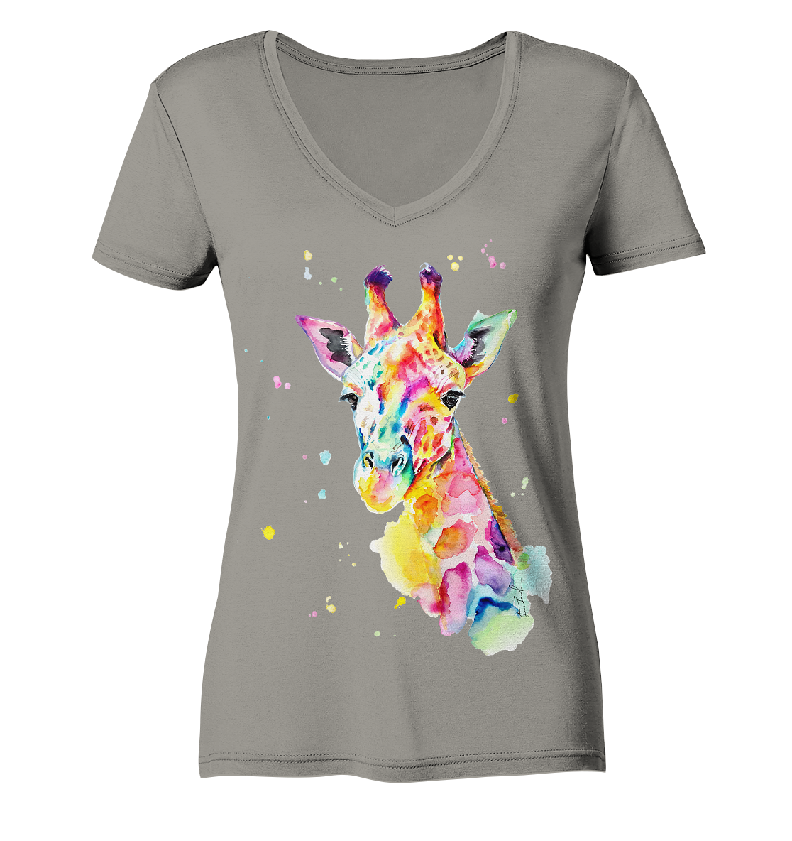 Bunte Giraffe - Ladies V-Neck Shirt