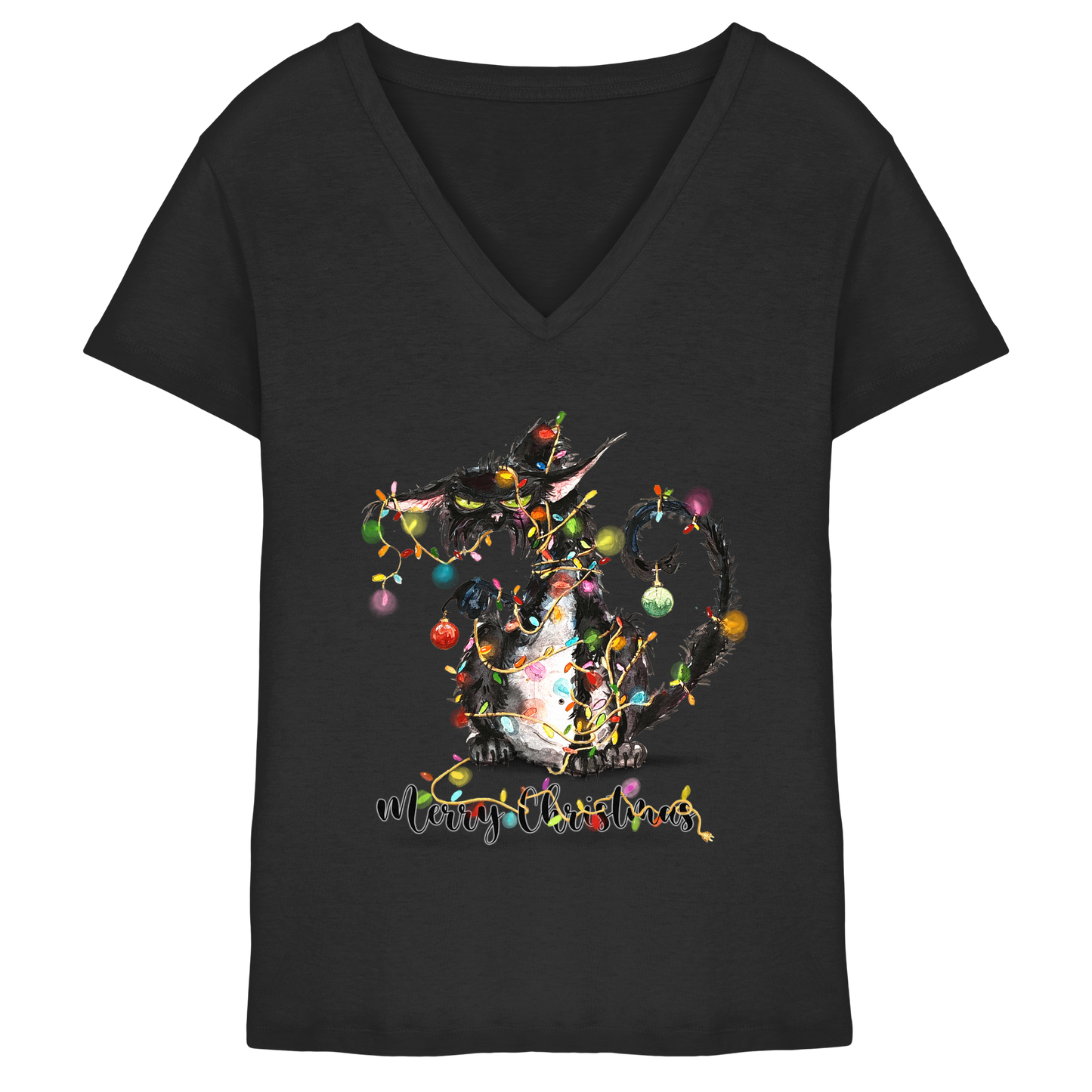 F*U-Cat - Merry Christmas - Ladies V-Neck Shirt