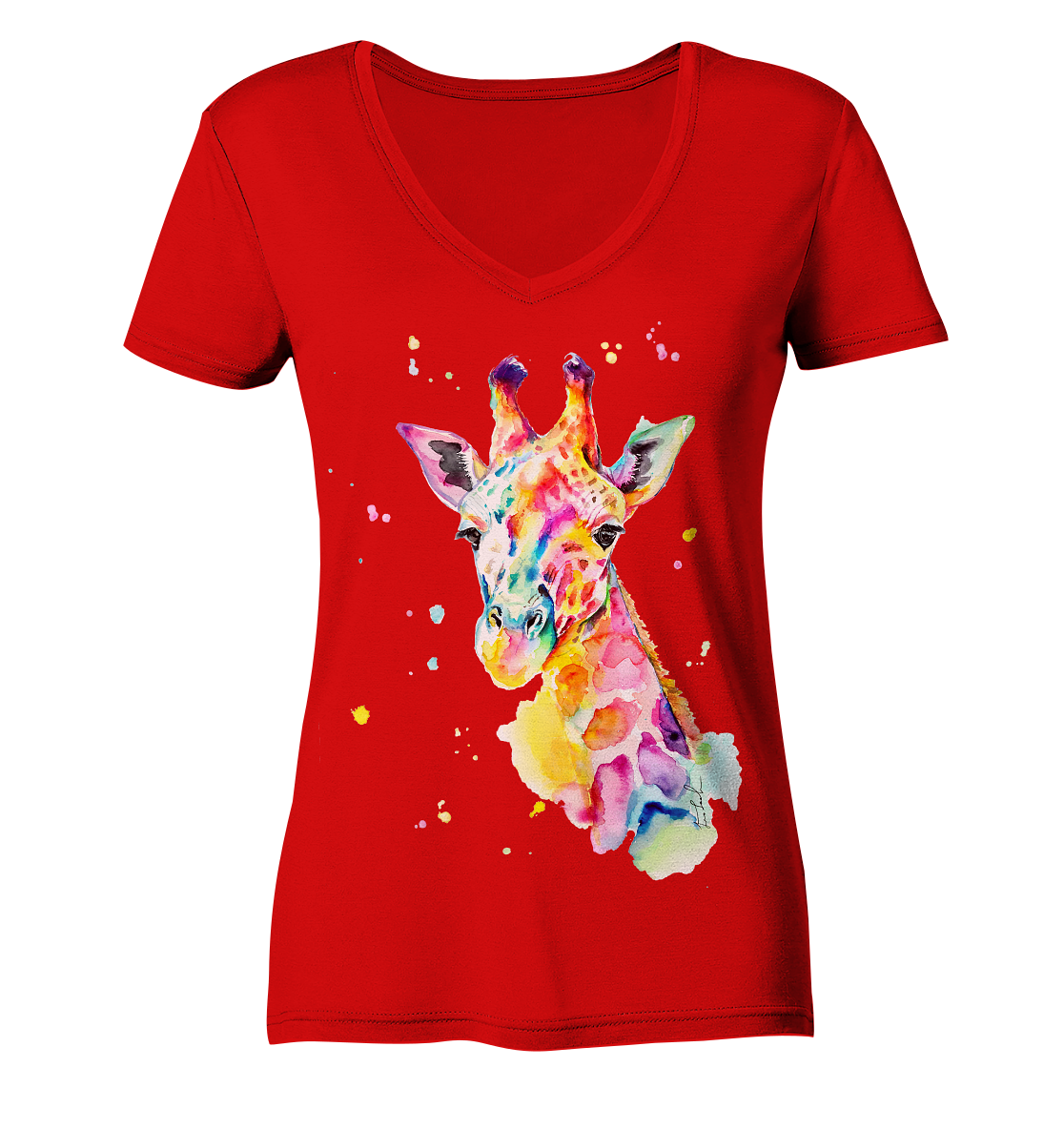 Bunte Giraffe - Ladies V-Neck Shirt