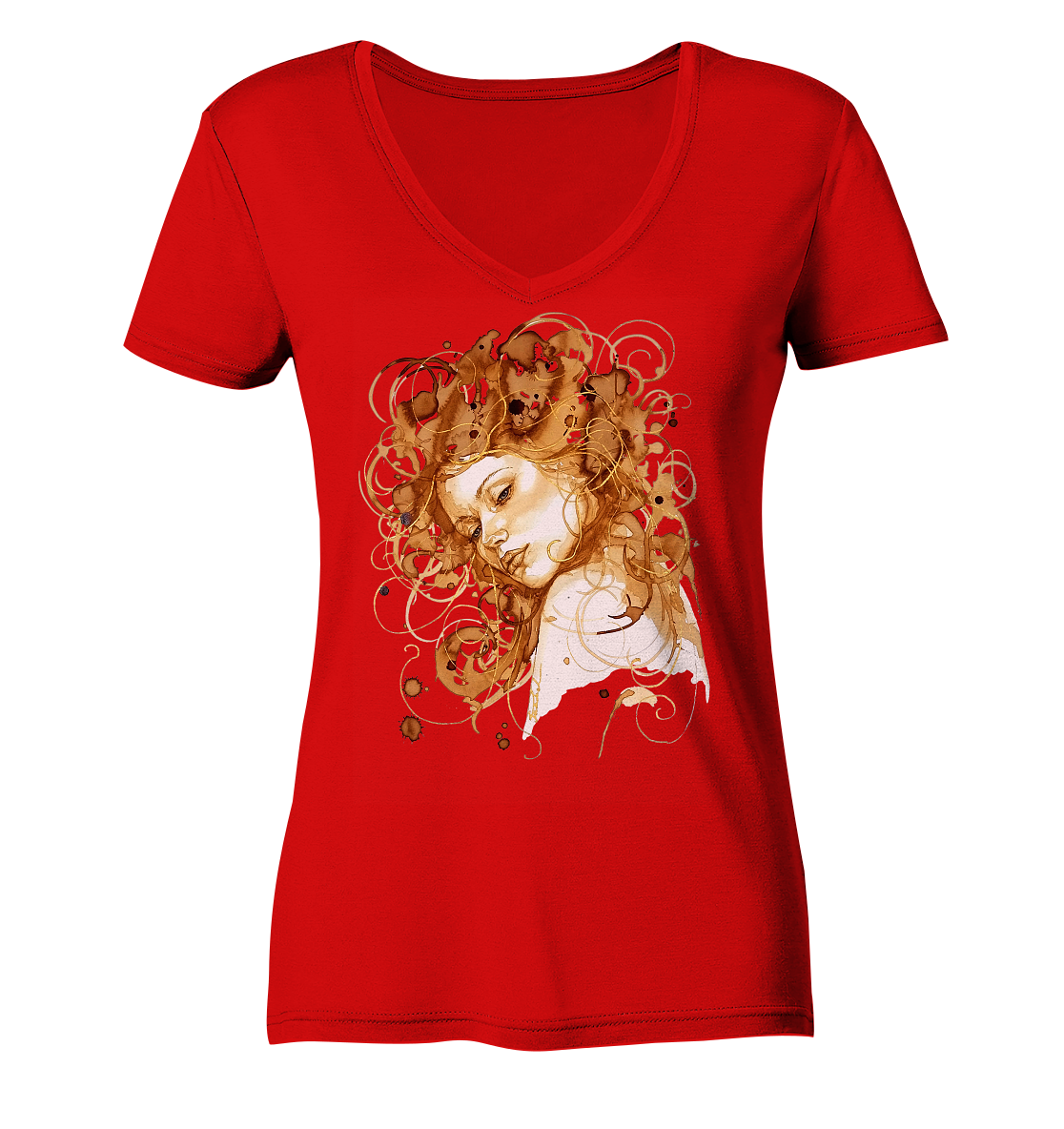 Kaffeemotiv Portrait mit goldenen Haaren - Ladies V-Neck Shirt