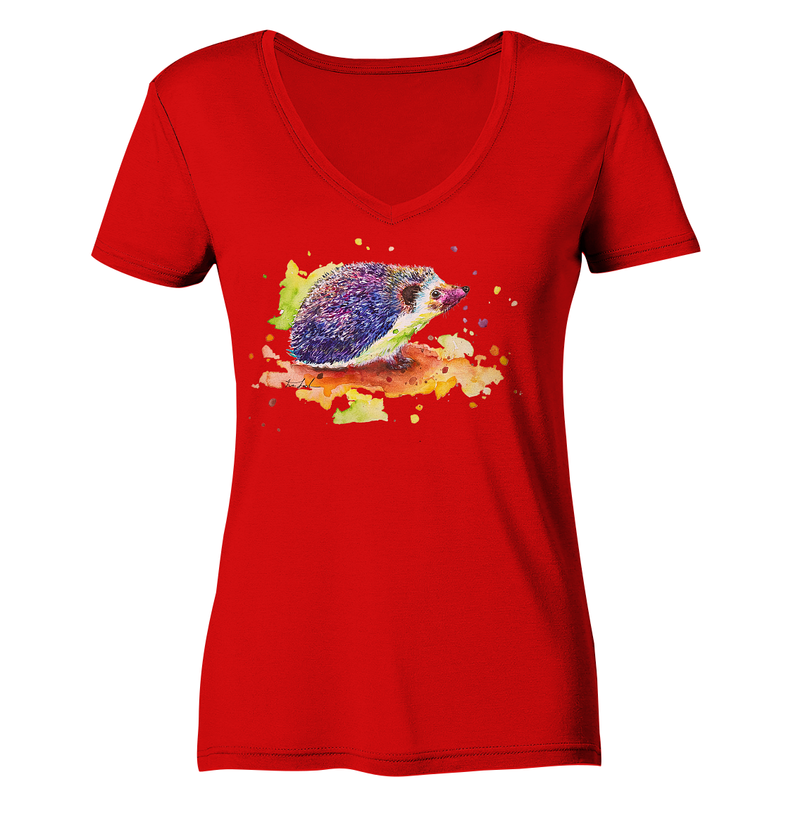Motiv farbenfroher Igel - Ladies V-Neck Shirt