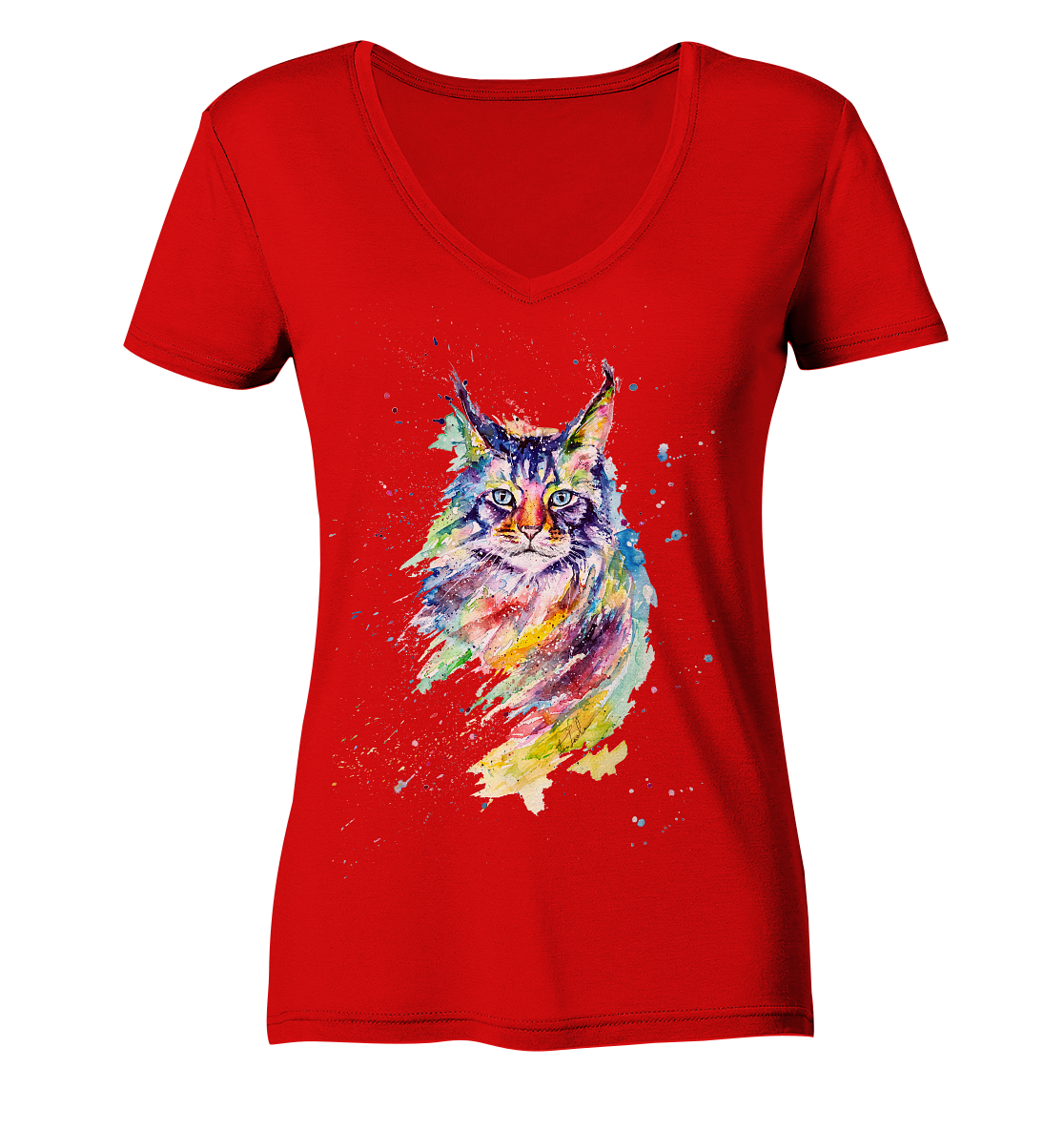 Bunte Katze - Ladies V-Neck Shirt