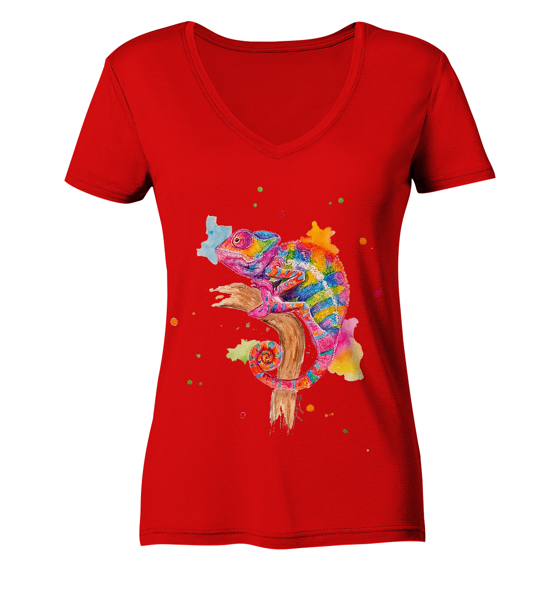 Buntes Chamäleon  - Ladies V-Neck Shirt