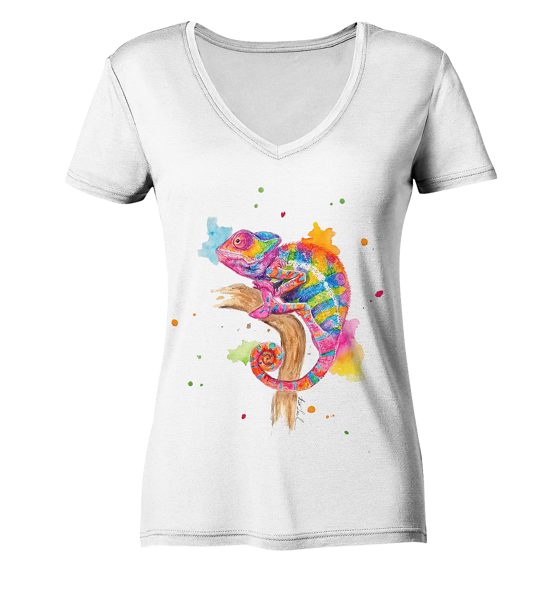 Buntes Chamäleon  - Ladies V-Neck Shirt