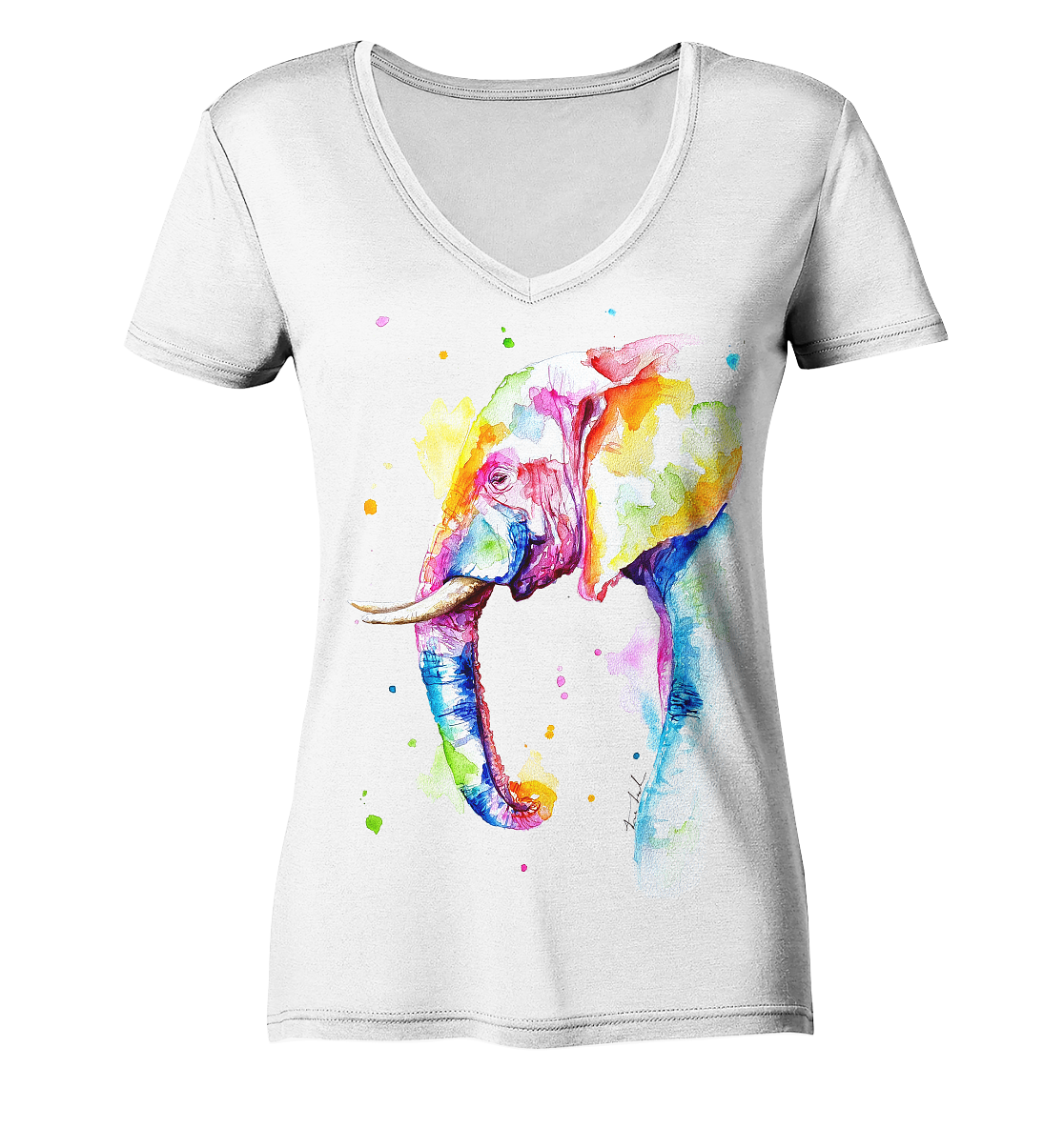 Bunter Elefant - Ladies V-Neck Shirt