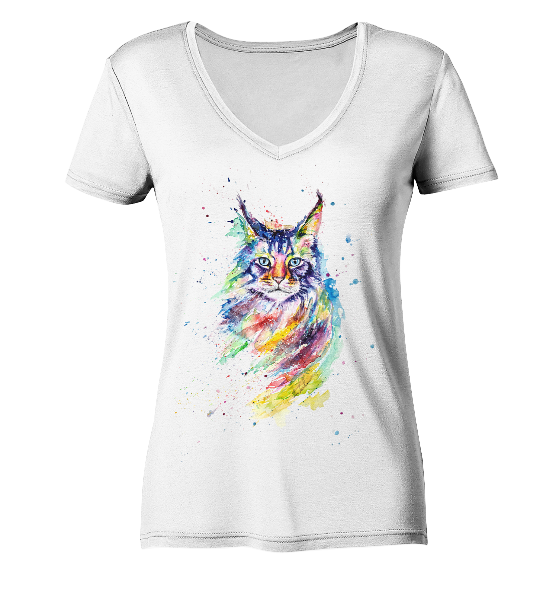 Bunte Katze - Ladies V-Neck Shirt