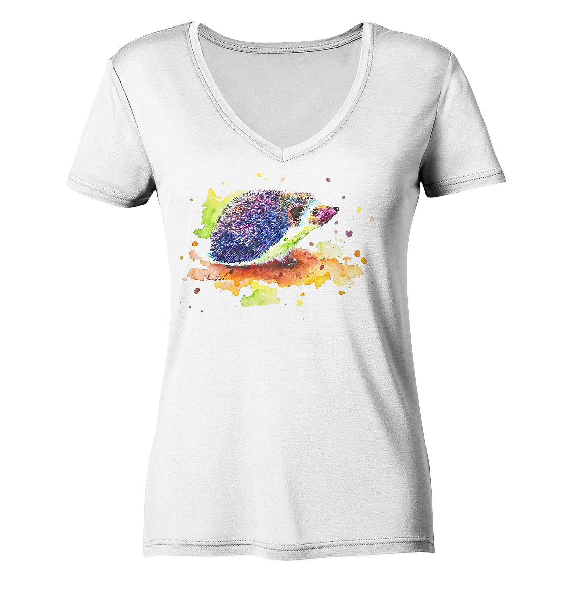 Motiv farbenfroher Igel - Ladies V-Neck Shirt
