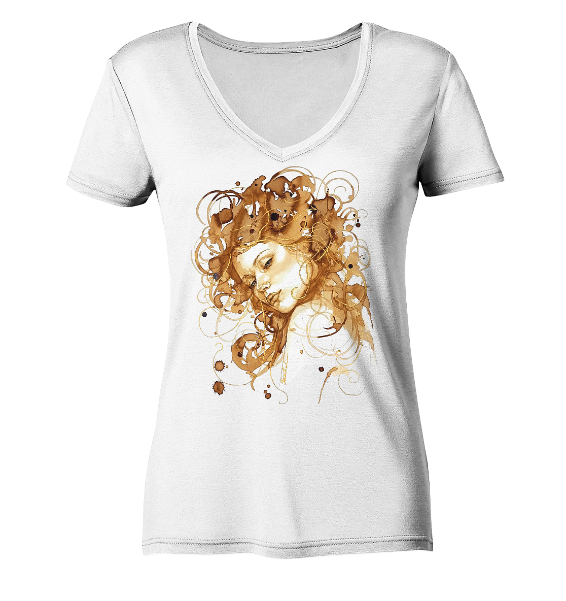 Kaffeemotiv Portrait mit goldenen Haaren - Ladies V-Neck Shirt