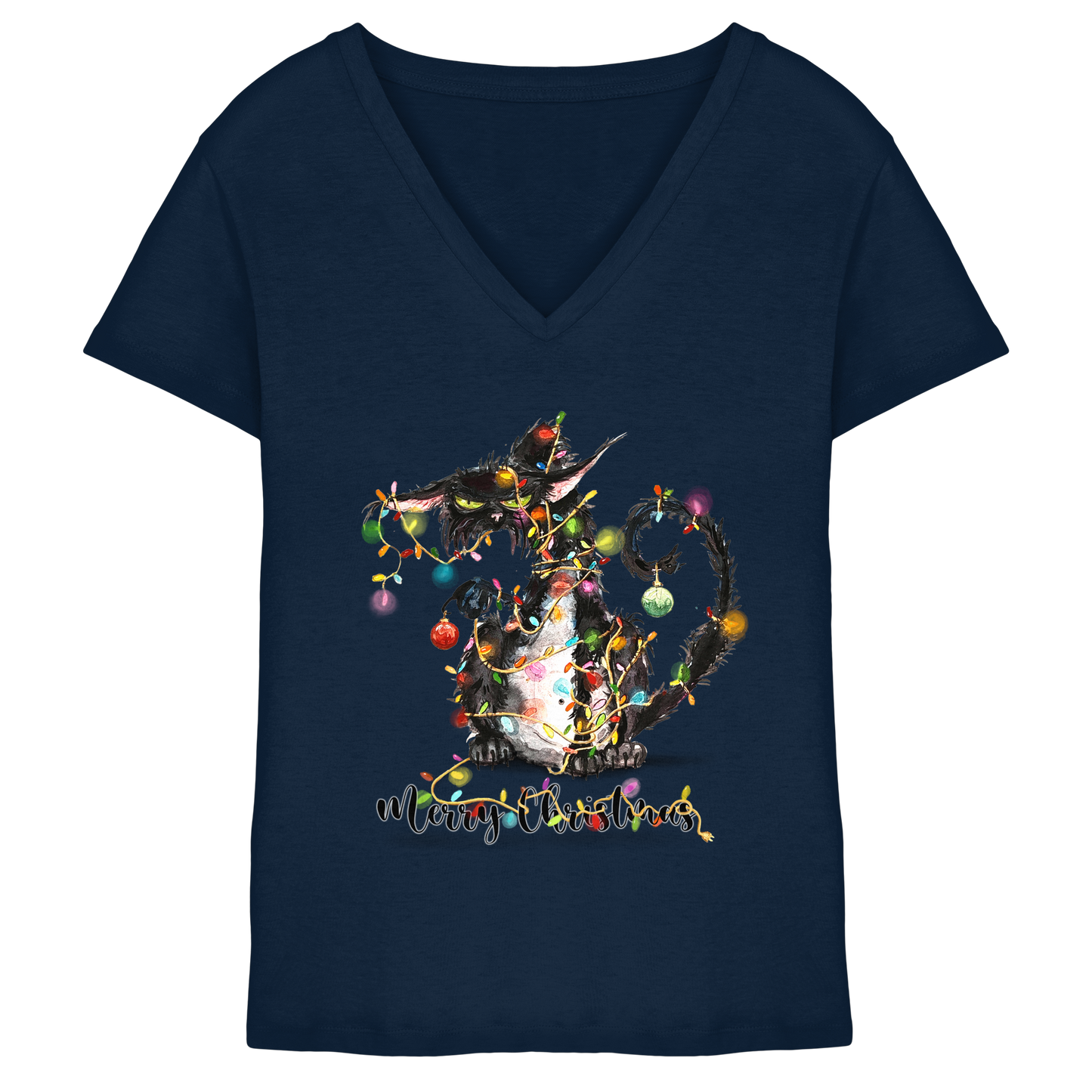 F*U-Cat - Merry Christmas - Ladies V-Neck Shirt