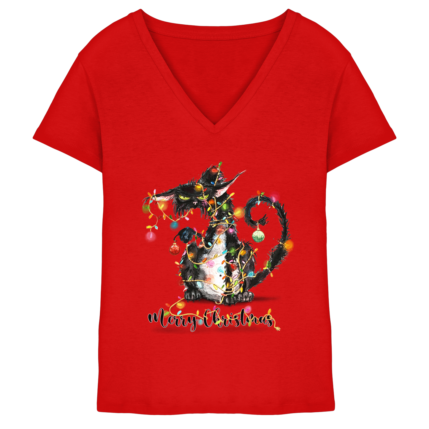 F*U-Cat - Merry Christmas - Ladies V-Neck Shirt