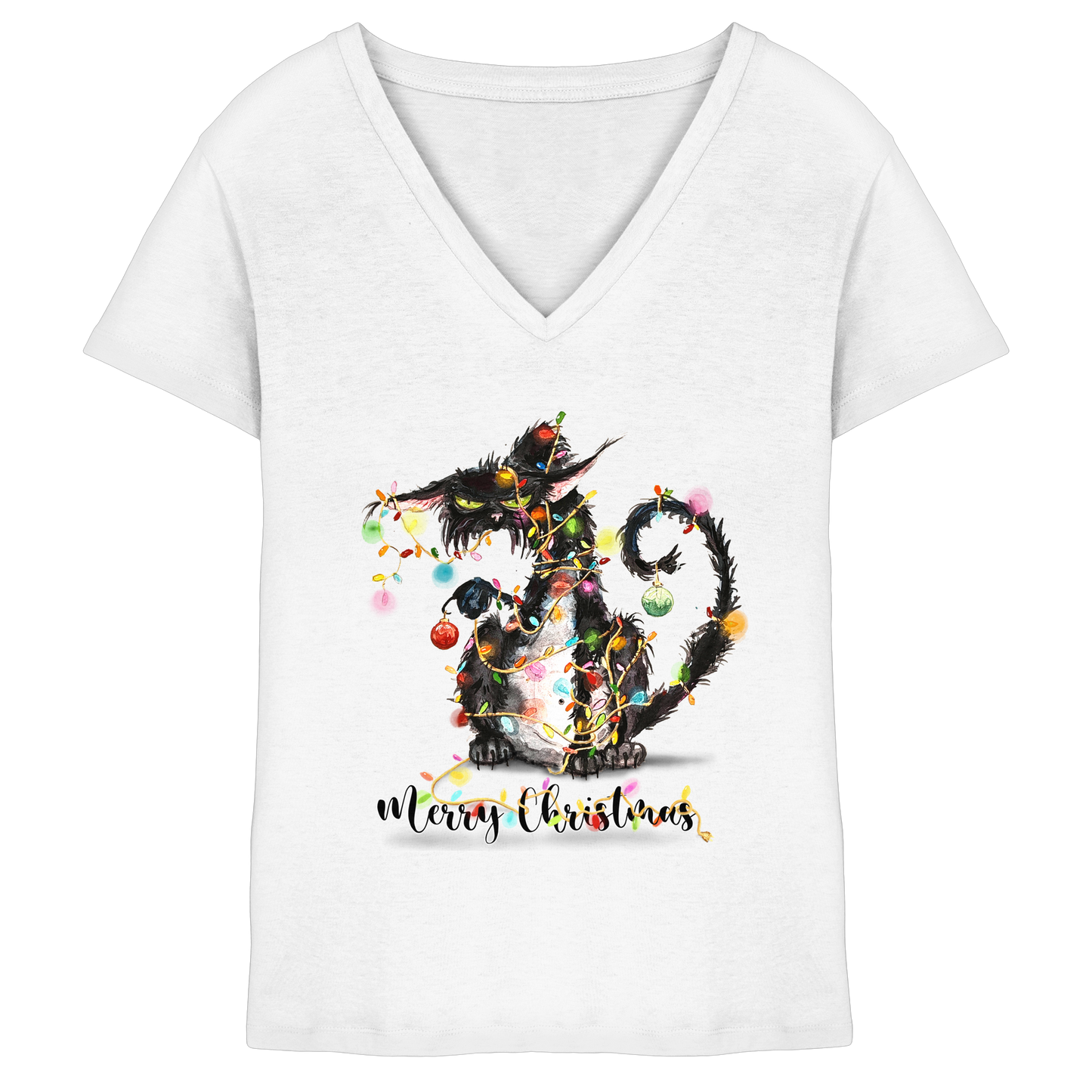 F*U-Cat - Merry Christmas - Ladies V-Neck Shirt