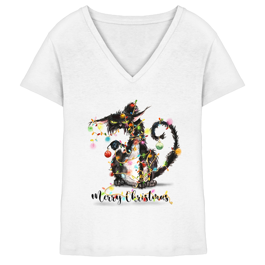 F*U-Cat - Merry Christmas - Ladies V-Neck Shirt