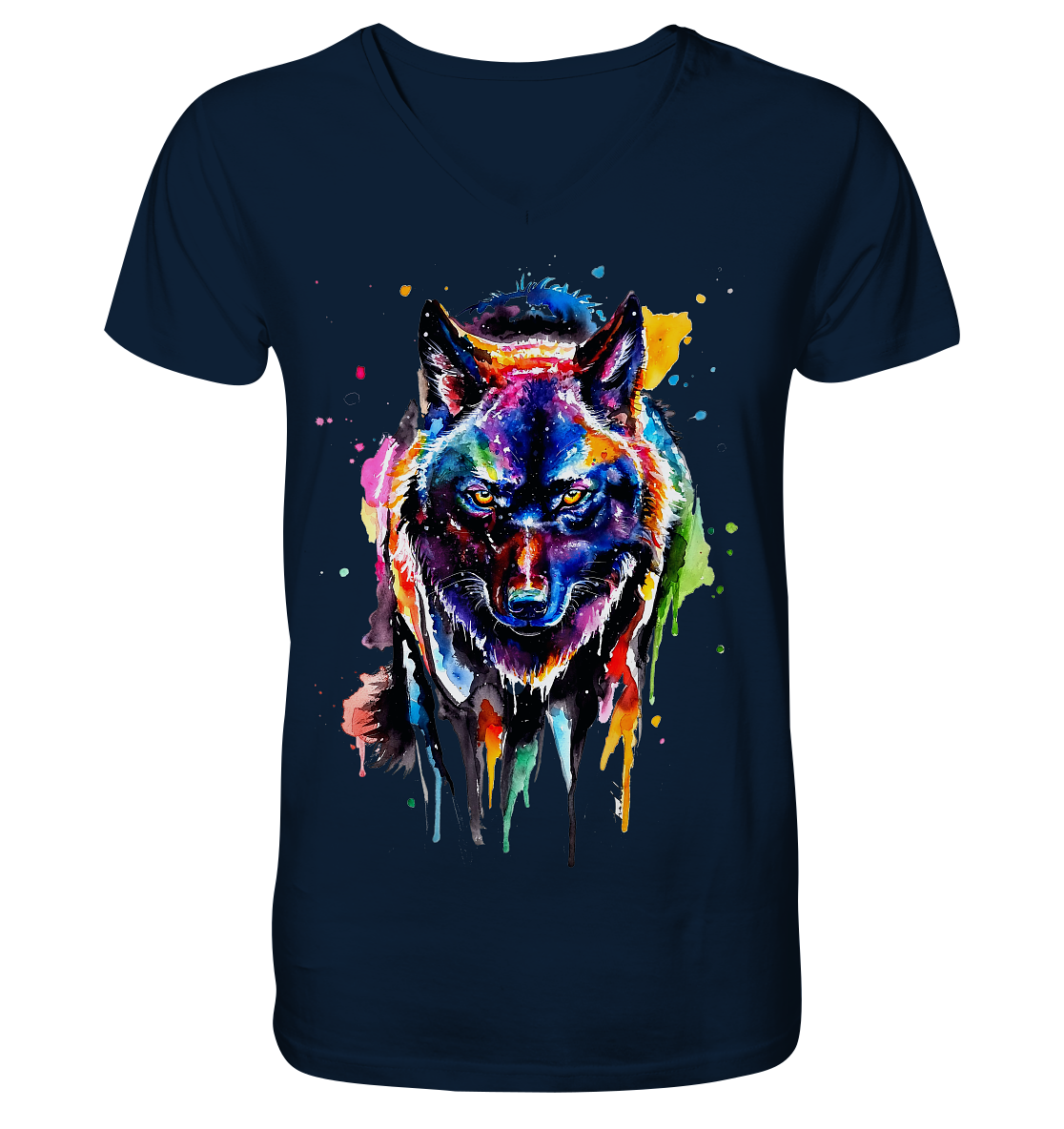 Bunter schwarzer Wolf - Mens Organic V-Neck Shirt