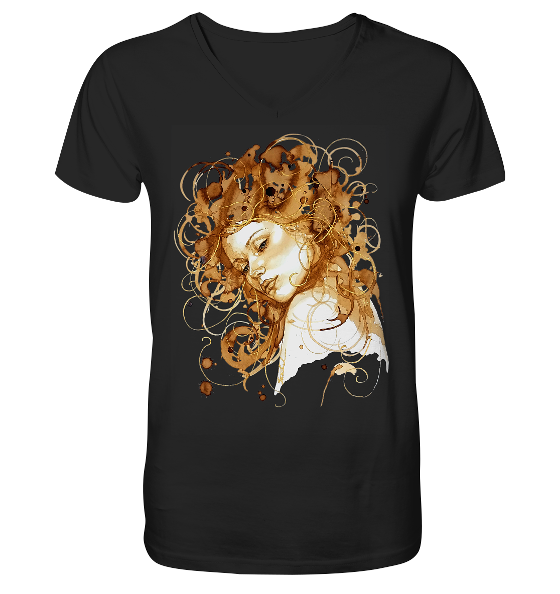 Kaffeemotiv Portrait mit goldenen Haaren - Mens Organic V-Neck Shirt