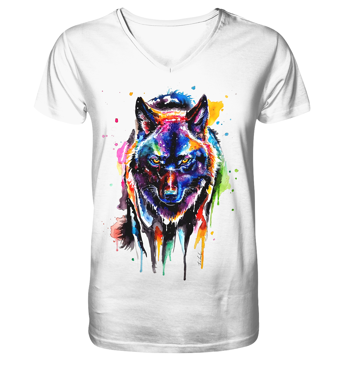Bunter schwarzer Wolf - Mens Organic V-Neck Shirt