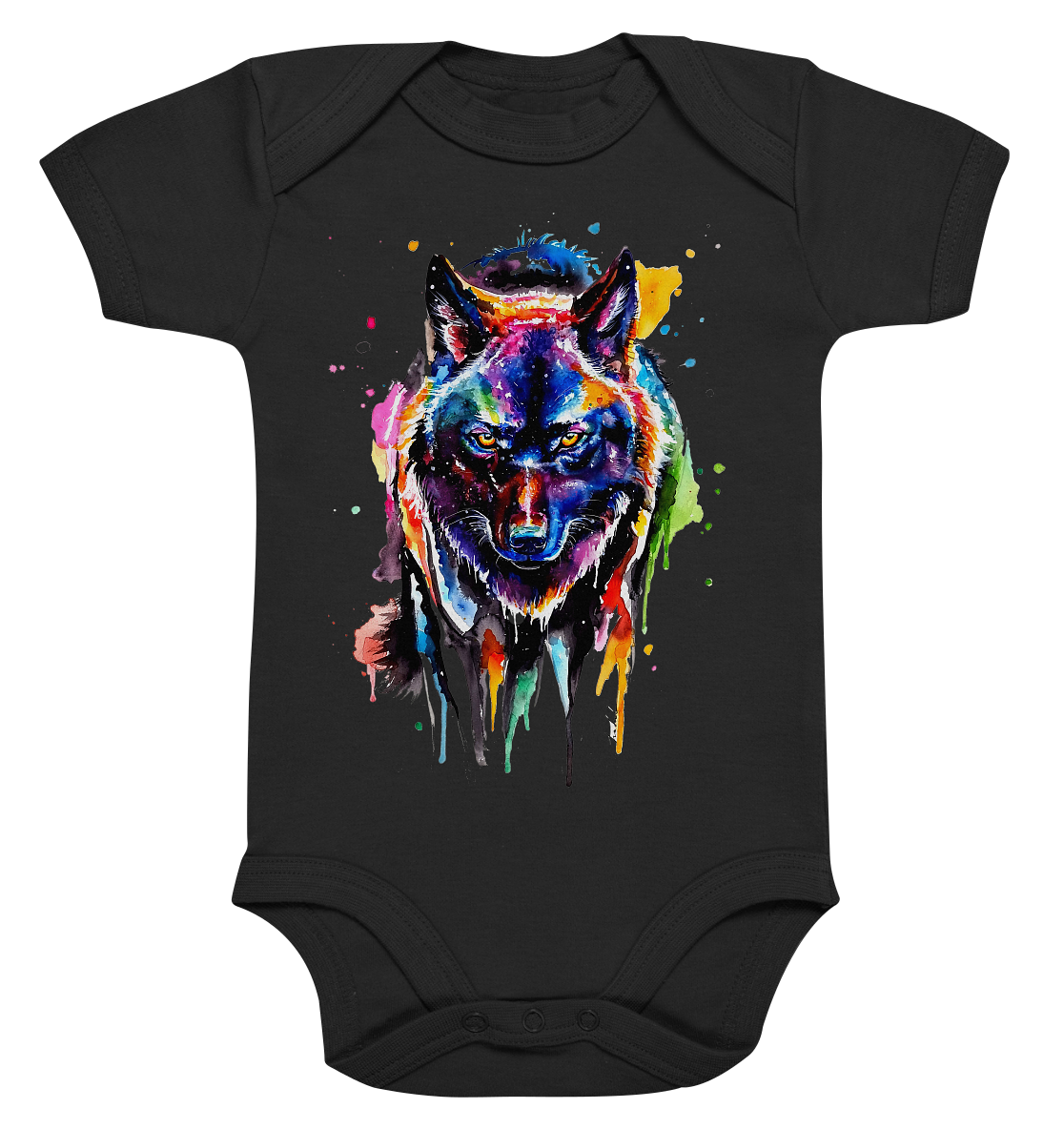 Bunter schwarzer Wolf - Organic Baby Bodysuite