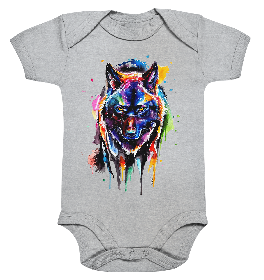 Bunter schwarzer Wolf - Organic Baby Bodysuite