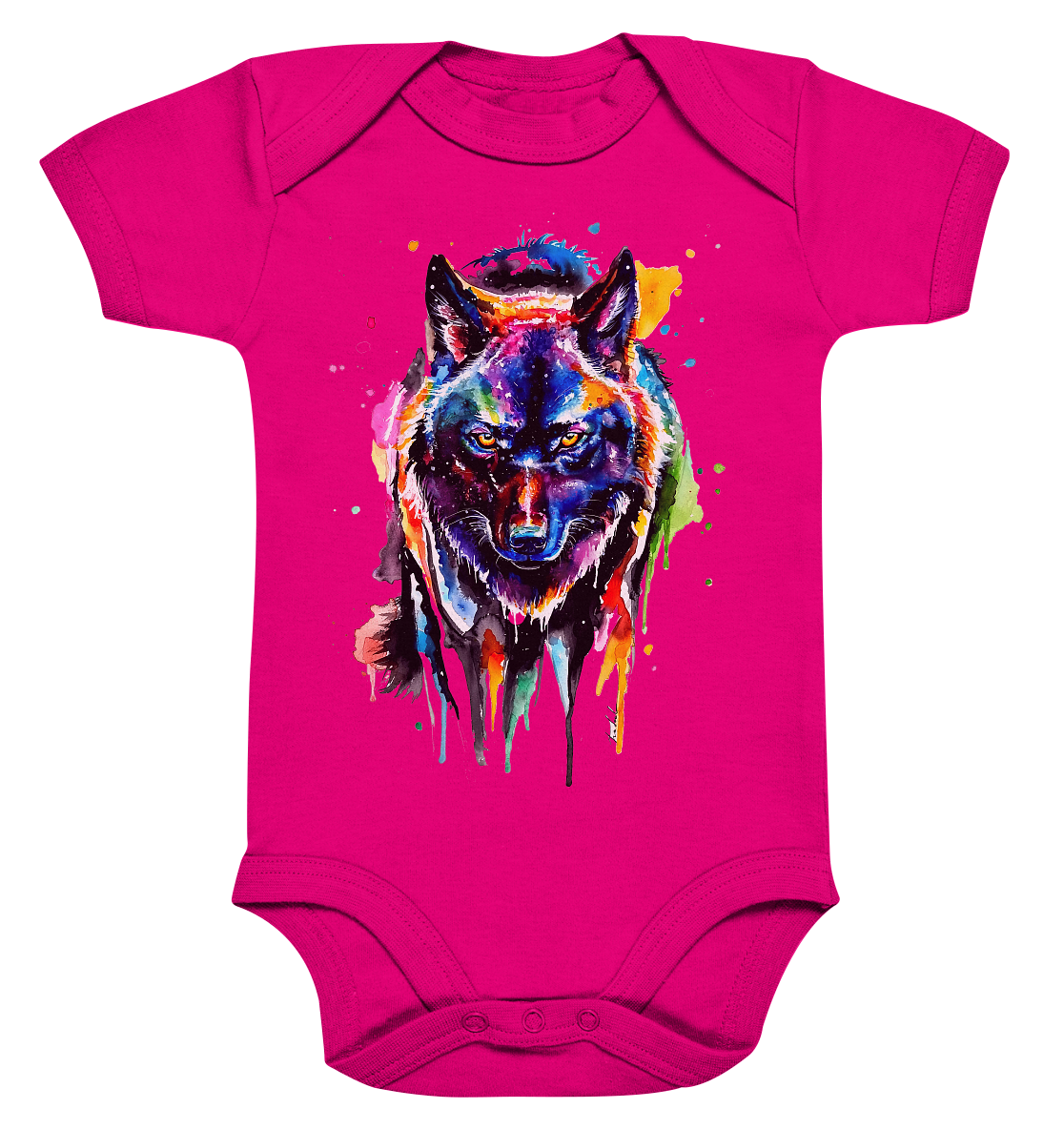 Bunter schwarzer Wolf - Organic Baby Bodysuite
