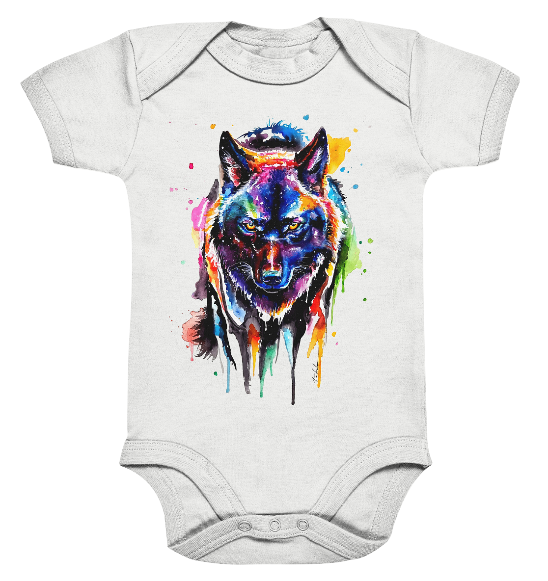 Bunter schwarzer Wolf - Organic Baby Bodysuite